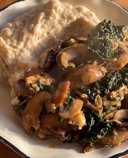 Zoe Mushroom Stroganoff and butter bean mash
