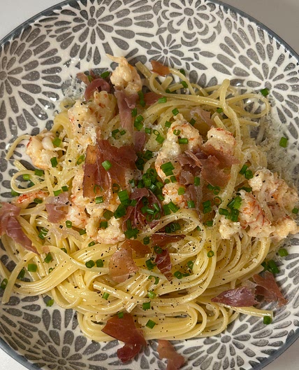 Lobster and Truffle Oil Pasta with Crispy Prosciutto Crumbs