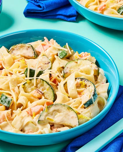 Creamy Lemon & Zucchini Fettuccine with Fresh Fettuccine, Tomato & Parmesan