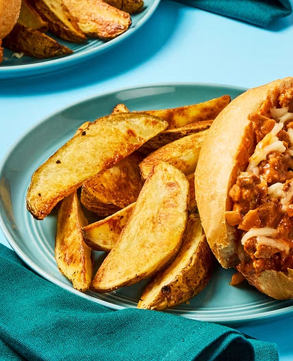 Cheesy Marinara Chicken-Sausage Subs with Monterey Jack & Roasted Potato Wedges