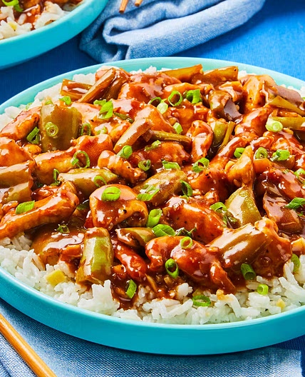 Saucy Chicken & Pepper Stir-Fry over Ginger Rice