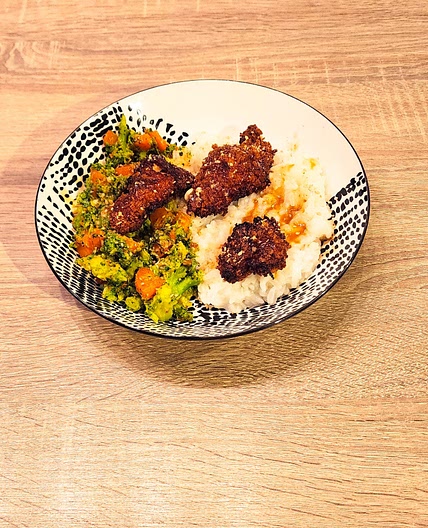 Bowl de poulet pané au panko et mayonnaise au soja