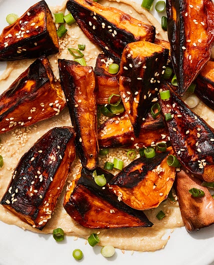 Roasted Sweet Potatoes With Miso-Tahini Sauce