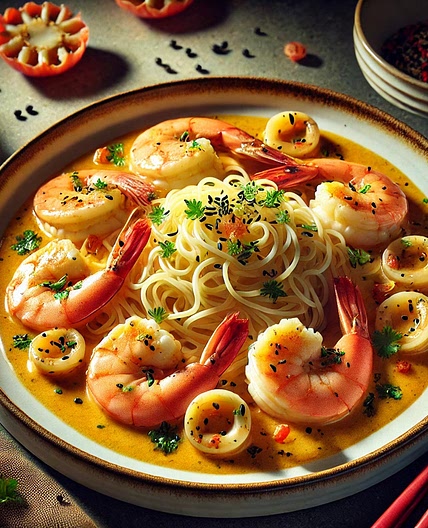 Nouilles et gambas à l'asiatique