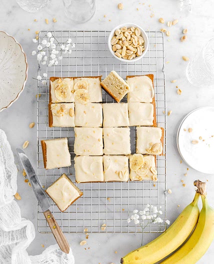 The Best Banana Cake Recipe with Peanut Butter Cream Cheese Frosting