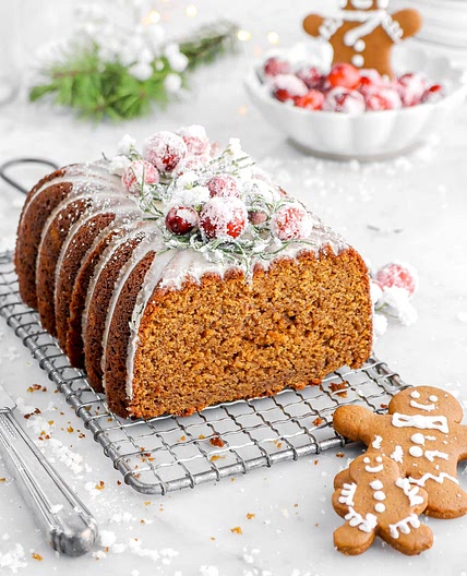 Old Fashioned Spiced Gingerbread Loaf Cake with Lemon Ginger Icing