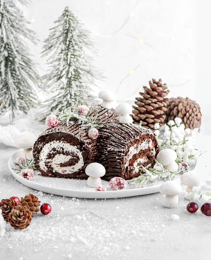 Chocolate Yule Log with White Chocolate Peppermint Filling (Bûche De Noël)