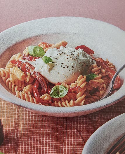 Roasted Red Pepper Pasta with Burrata