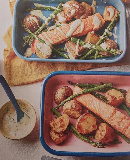Salmon, Asparagus and Baby Potato Traybake