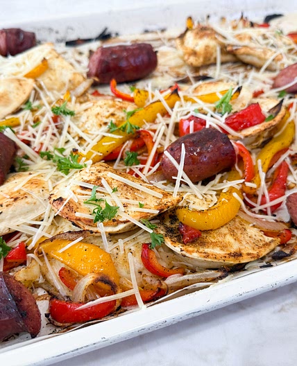 Kielbasa and Pierogies - Sheet Pan Sausage and Potatoes