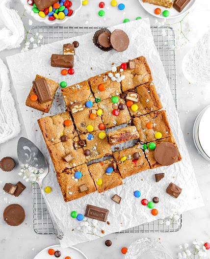 Soft and Chewy Leftover Halloween Candy Cookie Bars