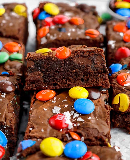 Fudgy Crinkle Top M&M Brownies