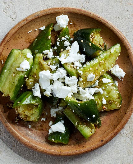 Smashed Cucumber Salad With Za'atar and Feta