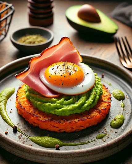 Galette de patate douce avocat et œufs