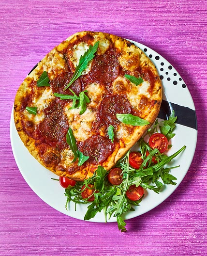 Pepperoni Pizza With Balsamic Salad
