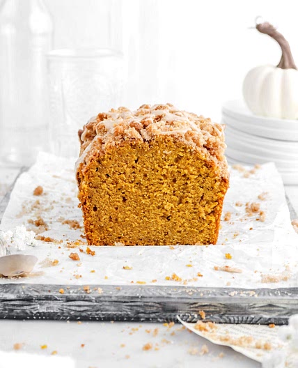 Maple Pumpkin Bread with Cinnamon Streusel and Spiced Maple Glaze