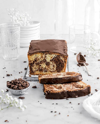 Dark Chocolate Espresso Marble Loaf Cake