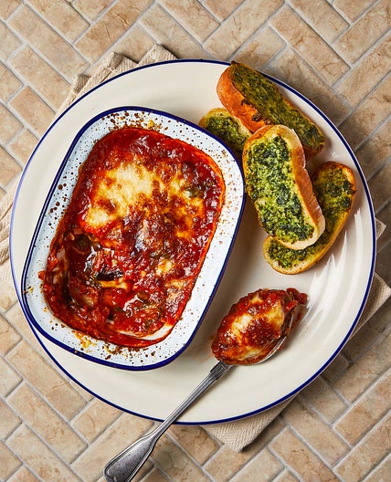 Aubergine Parmigiana With Pesto Bruschetta