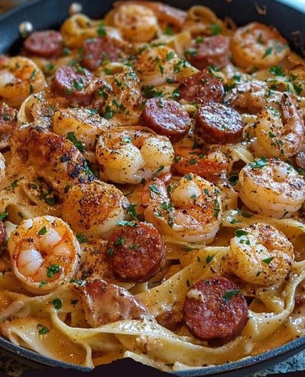 Cajun Shrimp and Sausage Alfredo Pasta 