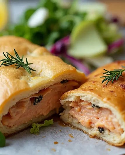 Salmon in Puff Pastry with Wild Rice