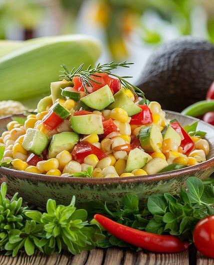 corn salad aovcado rice winergar