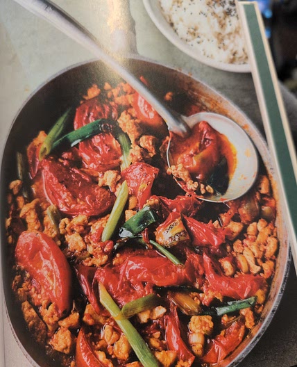 Tomato and tofu stir-fry with sesame rice