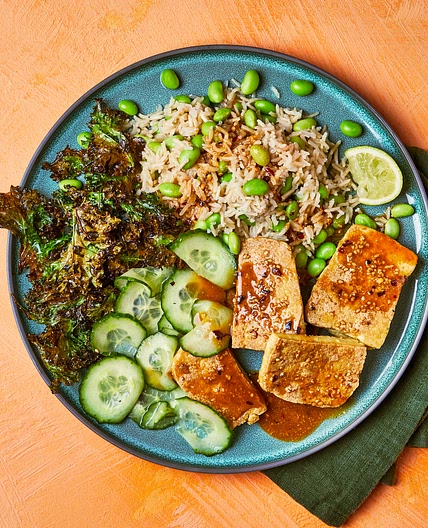 Sesame Tofu With Spicy Peanut Sauce And Crispy Kale