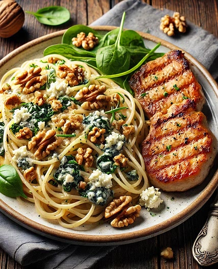 Spaghettis bleu et noix