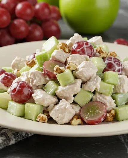Easy chicken salad with grapes and apples