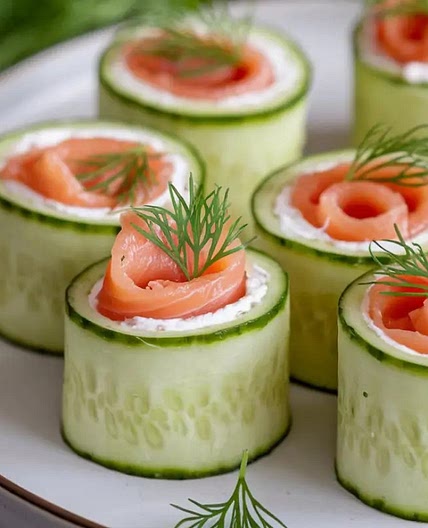 Easy Chatelaine Smoked Salmon Roll on Cucumber Bites