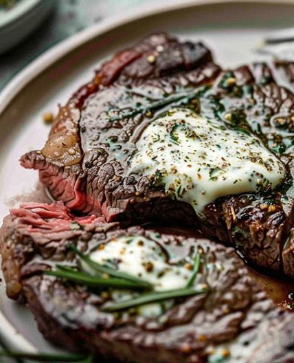 Air Fryer Steak with Garlic Herb Butter