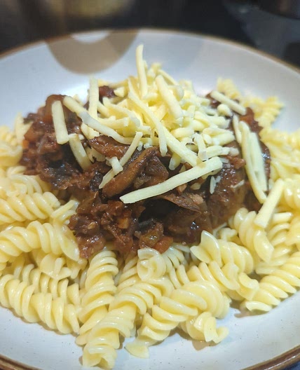 Hazelnut and mushroom ragu with pasta