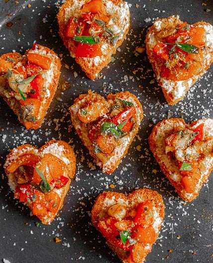 Heart Shaped Bruschetta - Heart Shaped Valentine's Day Appetizer