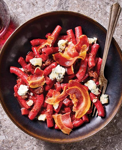 Beet Penne with Wine Braised Beef