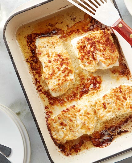 Roasted Garlic and Parmesan Baked Halibut