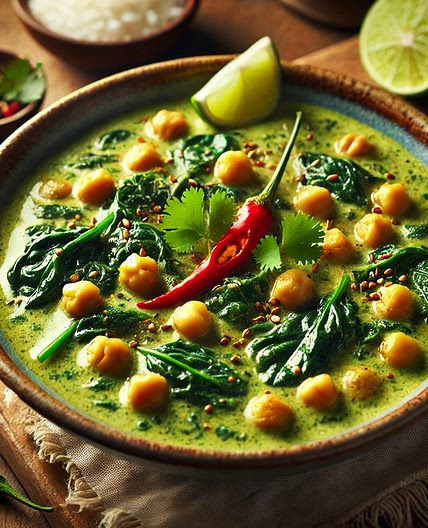 Curry verde de garbanzos y espinacas