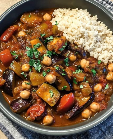 Moroccan Aubergine and Chickpea Tagine