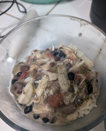 White chicken chili beans and rice