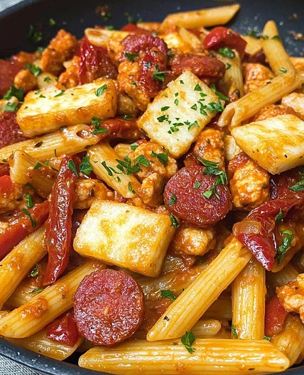 Chorizo and Halloumi Pasta