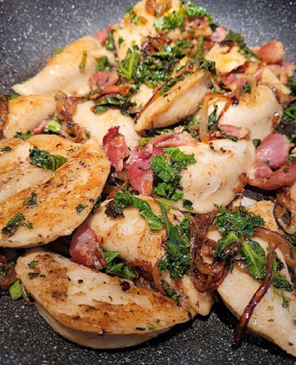 Pierogies with Onions and Bacon