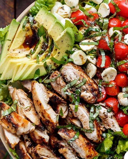 Smoked Chicken caprese and avacado salad