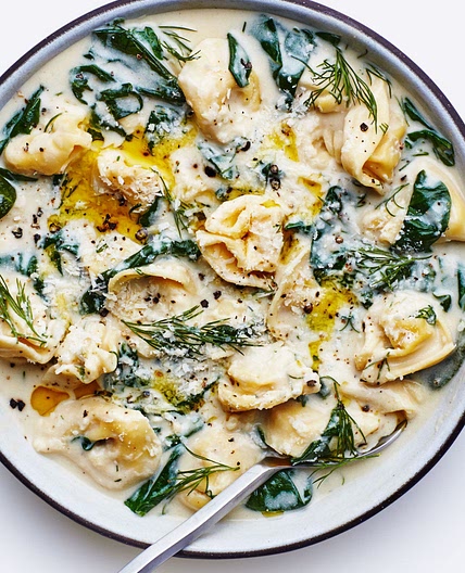 Lemony Tortellini Soup with Spinach and Dill