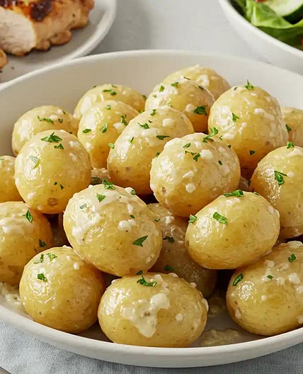 Easy Creamy Garlic Sauce Baby Potatoes Recipe