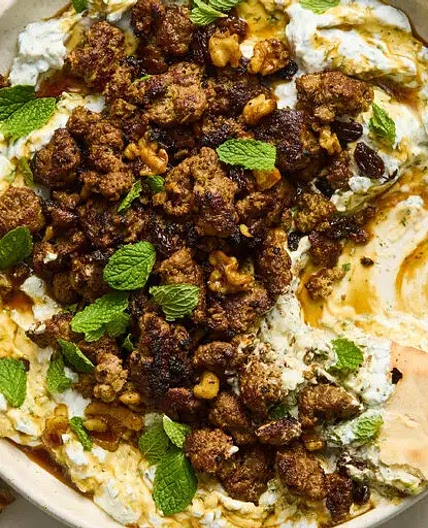 Smashed Beef Kebab With Cucumber Yogurt