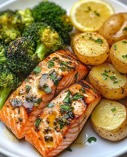 Butter-Lachs mit knusprigen Kartoffeln und Brokkoli genießen