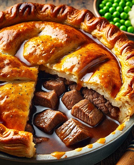 "Hearty Steak & Ale Pie  A Comforting Classic with a Golden Crust!"