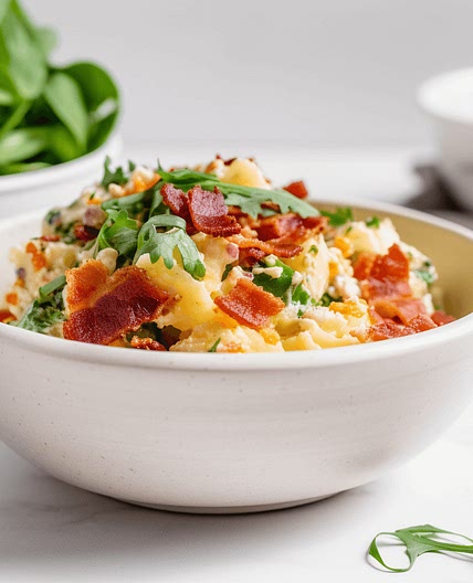 Deviled Egg Potato Salad with Crispy Bacon