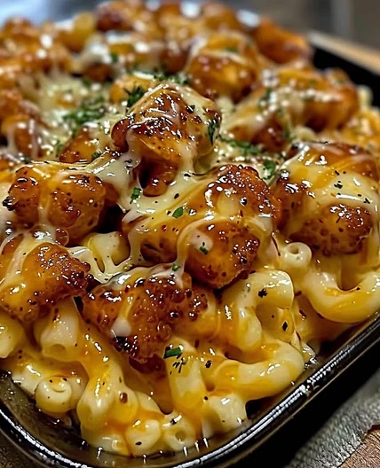 Creamy honey pepper chicken Mac and cheese delight