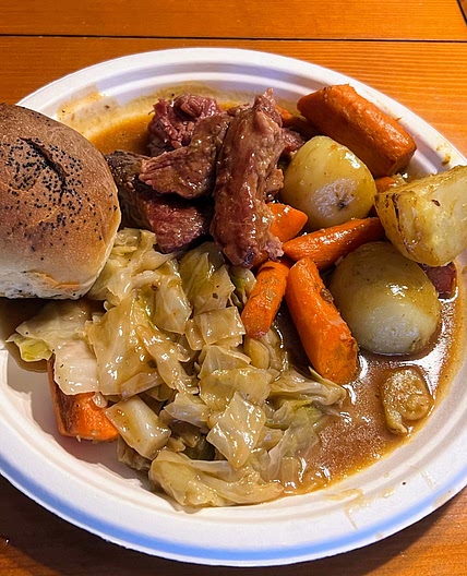 Dave's Guiness Corned Beef & Cabbage with Roasted Carrots and Potatoes