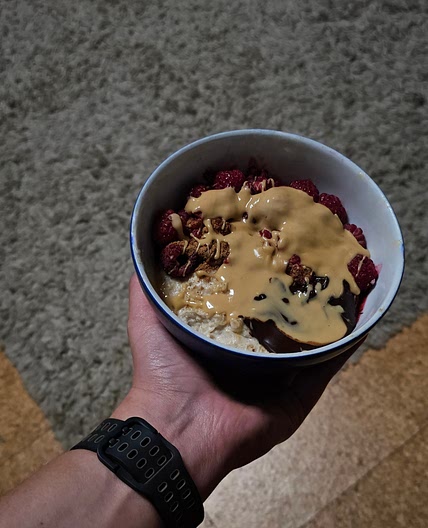 Healthy raspberry peanut porridge